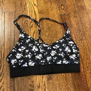 PINK black white blue padded floral sports bra!